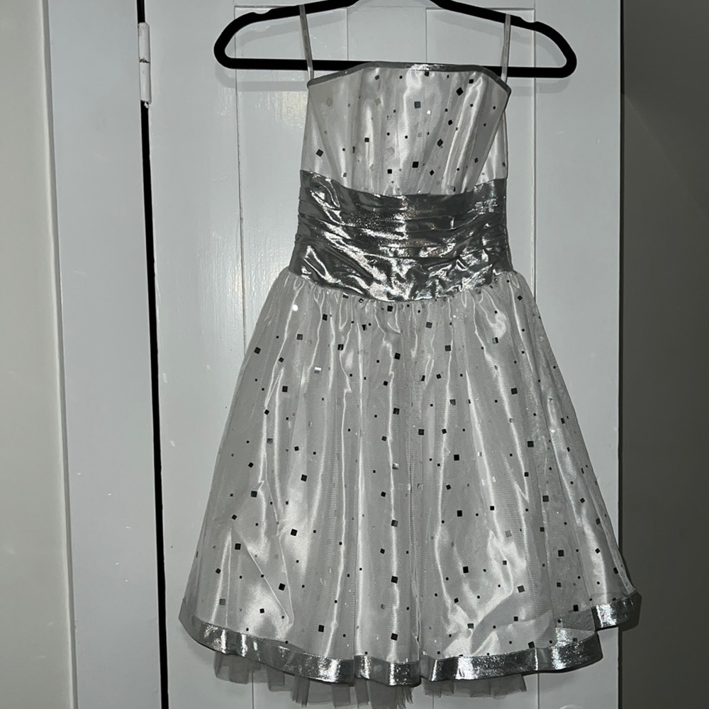 White & Silver Jessica McClintock Party Dress